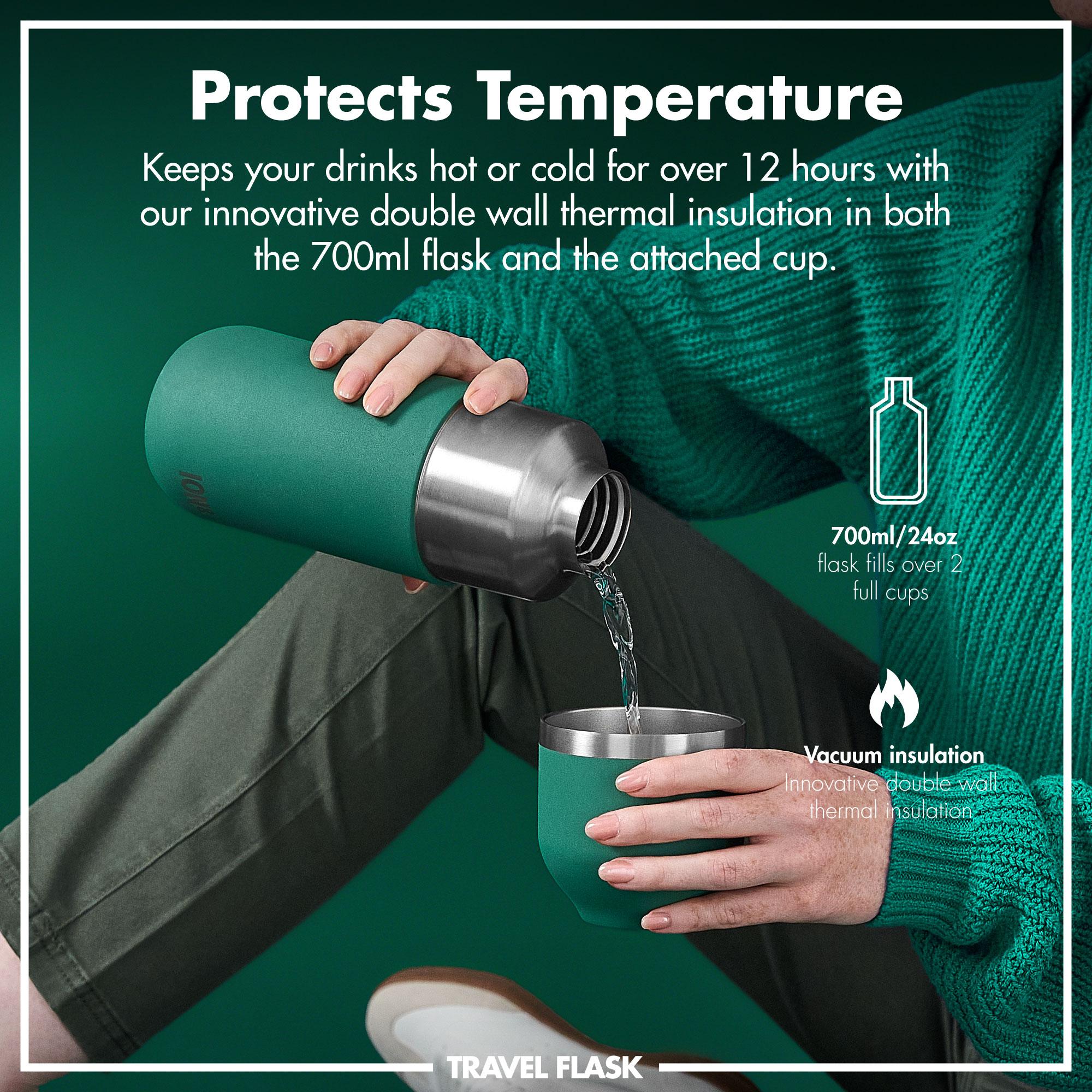 Luma Vacuum Insulated, Flask & Mug, Green, 700ml